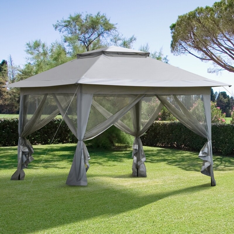 Luxus Faltpavillon inkl. Rollentasche Grau+Schwarz 3,64x3,64x2,94m