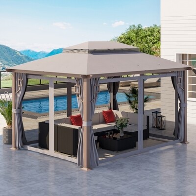 Luxus-Pavillon 4 x 3 m Gartenzelt Festzelt Partyzelt mit 4 x Seitenteile 4 x Moskitonetz atmungsaktivem Doppeldach