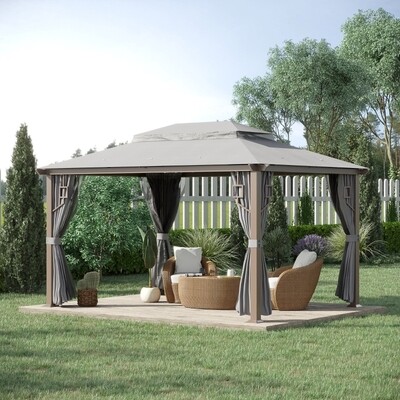 Luxus-Pavillon 4 x 3 m Gartenzelt Festzelt Partyzelt mit 4 x Seitenteile 4 x Moskitonetz atmungsaktivem Doppeldach