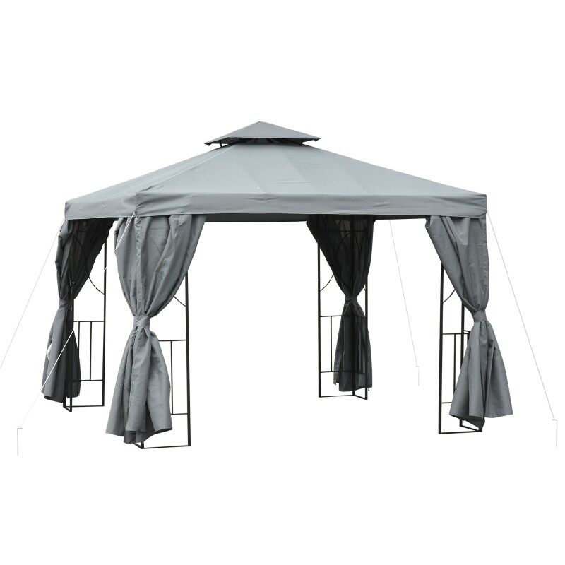 Gartenpavillon Pavillon ca. 3 x 3 m Doppeldach wasserdicht UV-Schutz Dunkelgrau