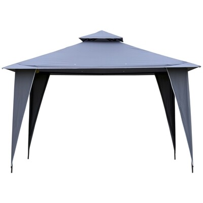 Pavillon mit Doppeldach, Metallrahmen, Grau, 3,5 x 3,5 x 2,7 m