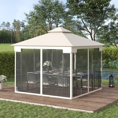 Gartenpavillon 3 x 3 x 2,7 m mit Doppeldach Cremeweiss