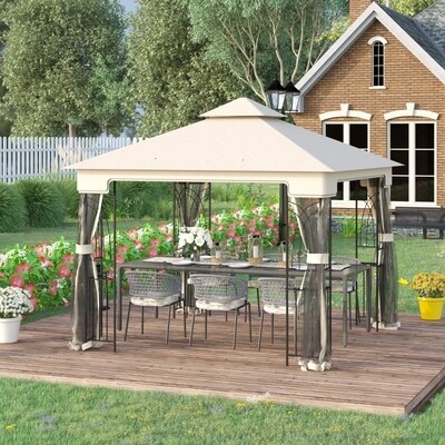 Gartenpavillon 3 x 3 x 2,7 m mit Doppeldach Cremeweiss