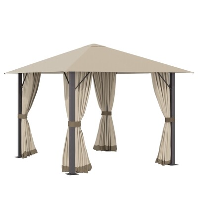 Gartenpavillon Pavillon 3 x 3 m Gartenzelt Dach mit Belüftungslöcher Festzelt Partyzelt mit 4 x Seitenteile wetterfest Aluminium Polyester khaki