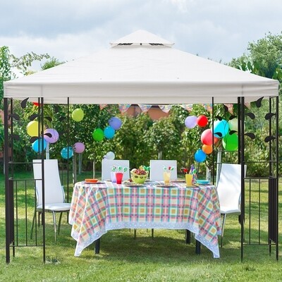 Gartenpavillon mit Blatt-Design Pavillon 3 x 3 m stahlrahmen Doppeldach atmungsaktiv Partyzelt Festzelt Polyester Cremeweiss