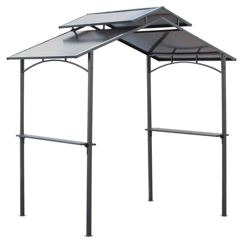 BBQ-Pavillon mit Polycarbonat-Dach, 2 Ablagen 2,5 x 1,5m Schwarz+Braun