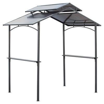 BBQ-Pavillon mit Polycarbonat-Dach, 2 Ablagen 2,5 x 1,5m Schwarz+Braun