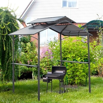 BBQ-Pavillon mit Polycarbonat-Dach, 2 Ablagen 2,5 x 1,5m Schwarz+Braun