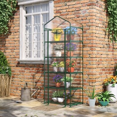 Mini-Gewächshaus mit 5 Regalebenen 69 x 49 x 193 cm, Foliengewächshaus, Stahl, Kunststoff,