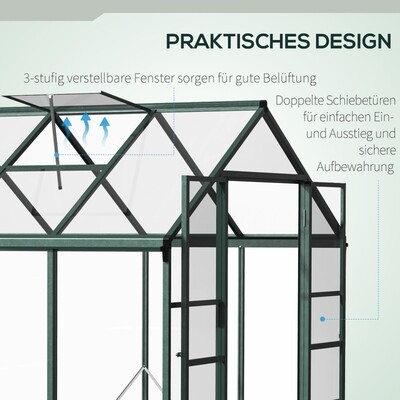 Gewächshaus 308 x 248 x 226 cm Aluminium Treibhaus mit Dachfenster Tür Pflanzenhaus mit Regal