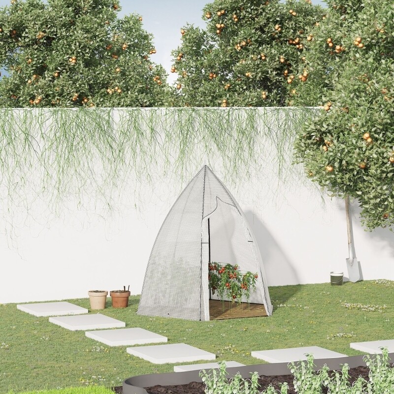 Outsunny Mini Gewächshaus Überwinterungszelt für Pflanzen mit Rolltür Garten Balkon Winterschutz Weiss 160 x 138 x 180 cm