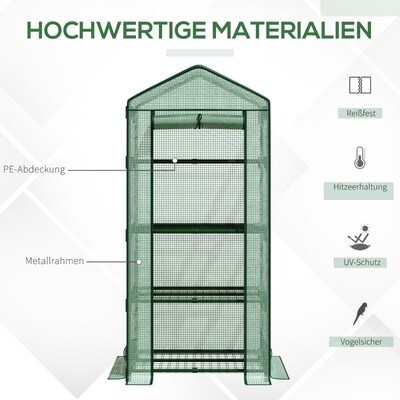 Mini-Gewächshaus 69 x 49 x 158 cm Anzuchtgewächshaus mit Folienabdeckung und 4 Regalböden
