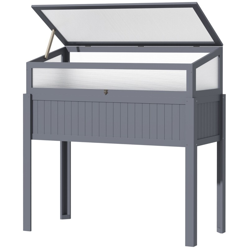 2-in1-Gewächshaus und Hochbeet, Gehäuse aus Polycarbonat, Grau,