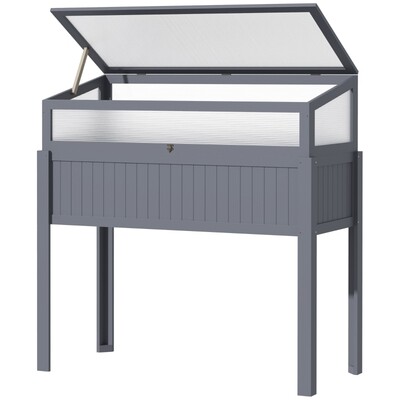 2-in1-Gewächshaus und Hochbeet, Gehäuse aus Polycarbonat, Grau,