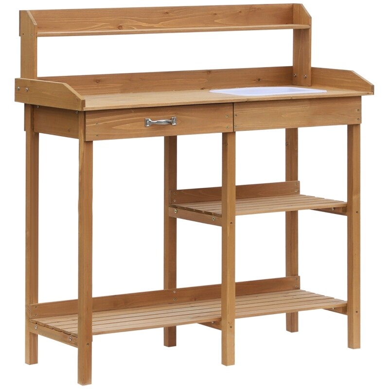 Pflanztisch Gärtnertisch Blumentisch mit Wanne Garten Tannenholz Natur 117 x 45 x 121 cm