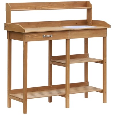 Pflanztisch Gärtnertisch Blumentisch mit Wanne Garten Tannenholz Natur 117 x 45 x 121 cm