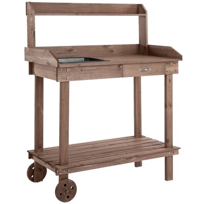 Pflanztisch mit Schublade + Wanne 2 Stufen Braun 92 x 45 x 119 cm