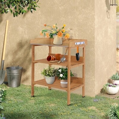 Pflanztisch Gärtnertisch Blumentisch mit Metall-Arbeitsfläche