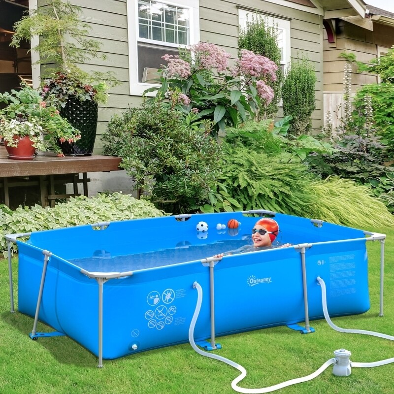 Outsunny Rahmenpool 252 x 152 x 65 cm Swimmingpool Schwimmbad 1000D PVC Stahl blau