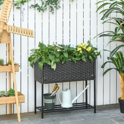 Hochbeet Blumenkasten mit Füssen Blumentopf mit Ablage Braun