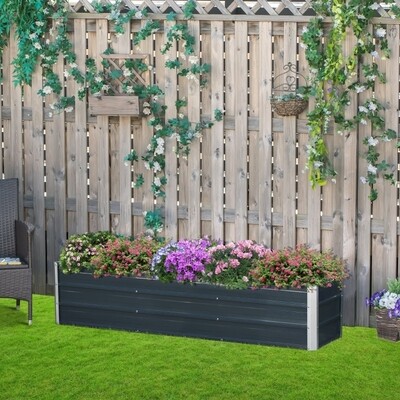 Hochbeet aus Stahl Gartenbeet Pflanzkasten Blumenkasten Blumenkübel mit Handschuhe Grau 183 x 47 x 40 cm