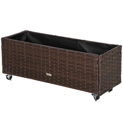 Rattan-Hochbeet mit Rollen Braun 94,5 x 31 x 36 cm