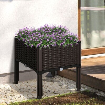 Gartenbeet Hochbeet Pflanzkasten Blumenkasten Rattan-Look