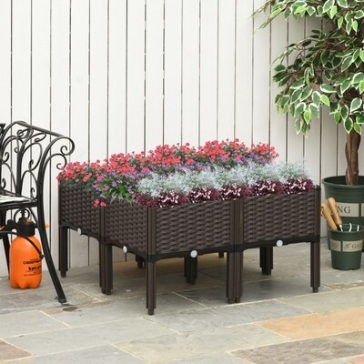 Hochbeet 4-teiliger Pflanzkasten Rattan Braun 40 x 40 x 44 cm