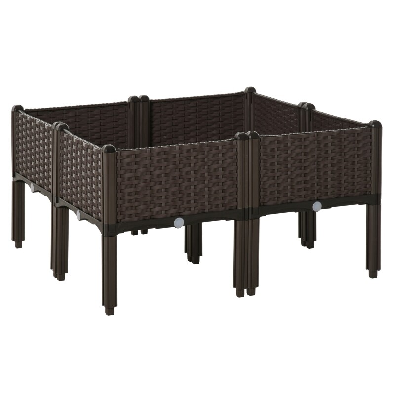 Hochbeet 4-teiliger Pflanzkasten Rattan Braun 40 x 40 x 44 cm