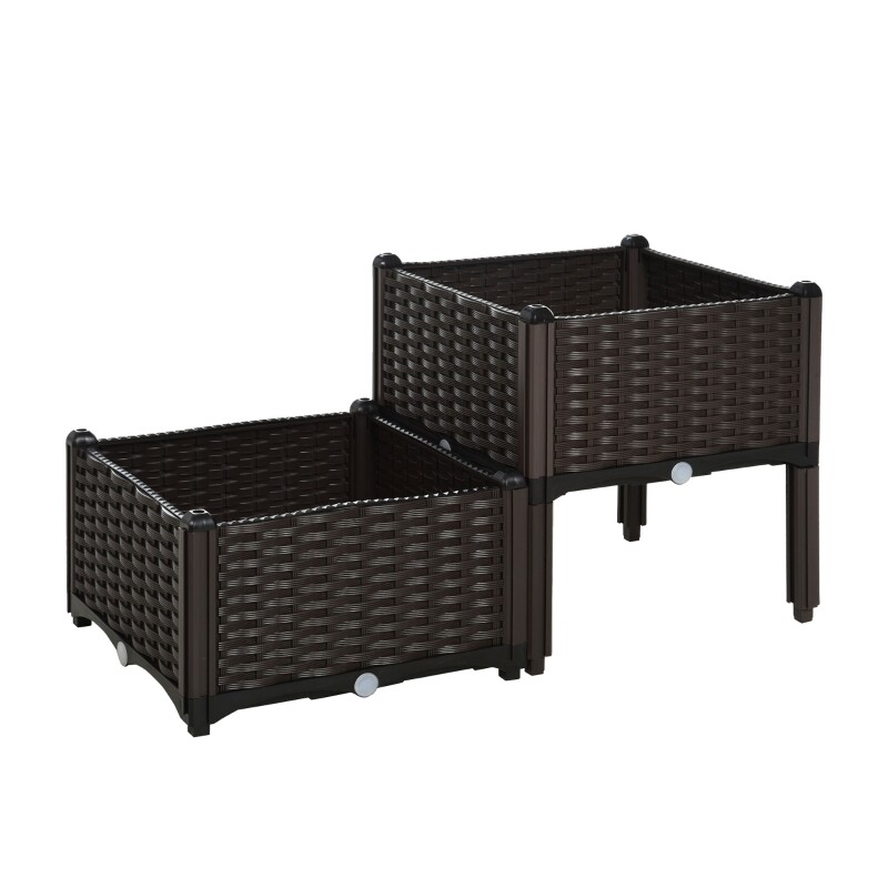 2-er Set Gartenbeet Hochbeet Blumenkasten PP Braun