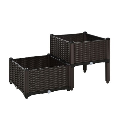 2-er Set Gartenbeet Hochbeet Blumenkasten PP Braun