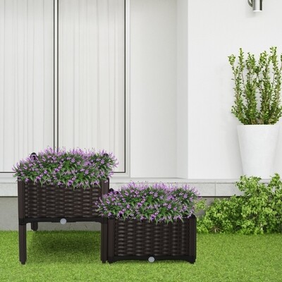 2-er Set Gartenbeet Hochbeet Blumenkasten PP Braun
