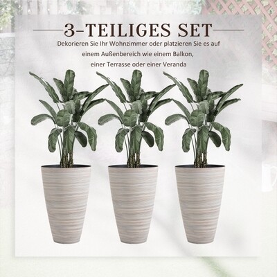 3er-Set Blumentöpfe Ø 46,5 cm Höhe 70 cm, Kunststoff, Cremeweiss,