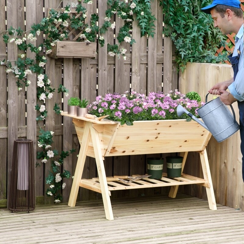 Hochbeet mit Vlies 129 cm x 78,5 cm x 82,5 cm natur