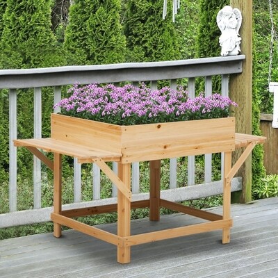 Hochbeet aus Holz Pflanzkasten mit Ablage Blumenkasten Natur