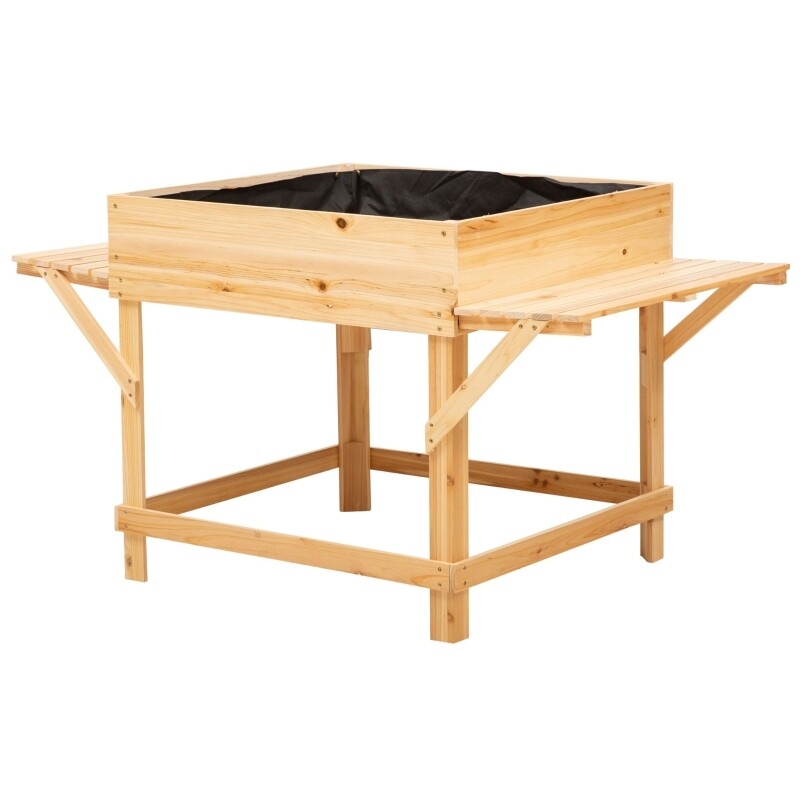 Hochbeet aus Holz Pflanzkasten mit Ablage Blumenkasten Natur