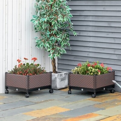 Hochbeet 2-er Set DIY Pflanzkasten 50 cm x 50 cm x 33 cm Rattan