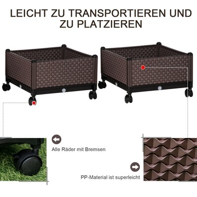 Hochbeet 2-er Set DIY Pflanzkasten 50 cm x 50 cm x 33 cm Rattan