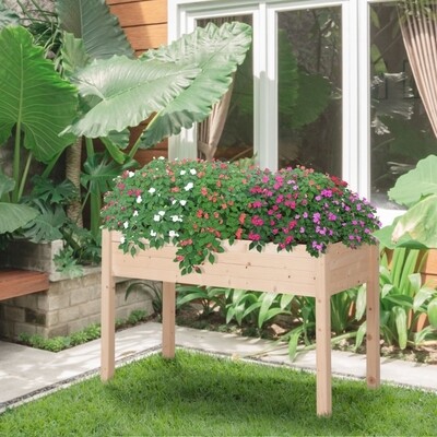 Hochbeet mit Vlies 122,5 cm x 56,5 cm x 76 cm natur