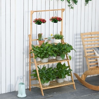 Blumentreppe aus Holz Pflanzenständer Bamboo Natur