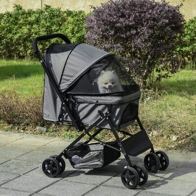 Hundebuggy / Pet Stroller, Hundewagen klappbar – Netzfenster, Ablagekorb, Dunkelgrau