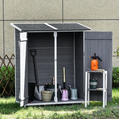 Gartenschrank Geräteschuppen mit 2 Tür Geräteschrank mit Asphaltdach grau