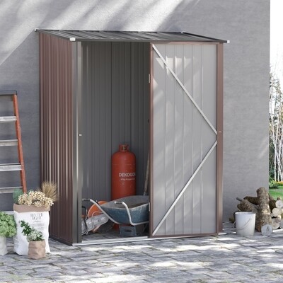 Gerätehaus mit Pultdach 1,34 m² Metall Gartenhaus Geräteschuppen verzinkter Stahl Braun