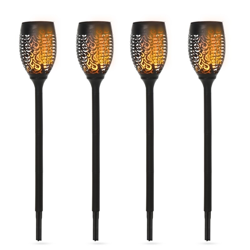 Solarleuchte Gartenlicht, Gartenfackel,  4er-Set Lampe 6-8 h Wasserdicht Kunststoff Schwarz