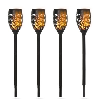 Solarleuchte Gartenlicht, Gartenfackel,  4er-Set Lampe 6-8 h Wasserdicht Kunststoff Schwarz