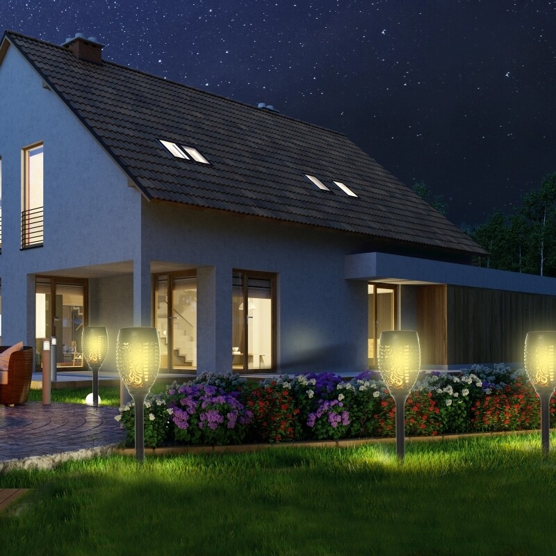 Outsunny Solarleuchte Gartenlicht, Gartenfackel,  4er-Set Lampe 6-8 h Wasserdicht Kunststoff Schwarz