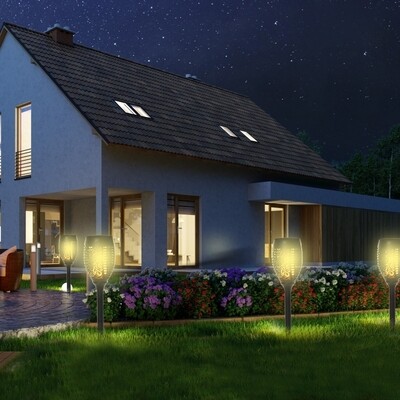 Solarleuchte Gartenlicht, Gartenfackel,  4er-Set Lampe 6-8 h Wasserdicht Kunststoff Schwarz