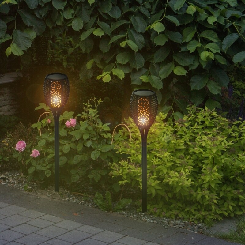 Outsunny Solarleuchte Gartenlicht, Gartenfackel 2er-Set Lampe Flamme