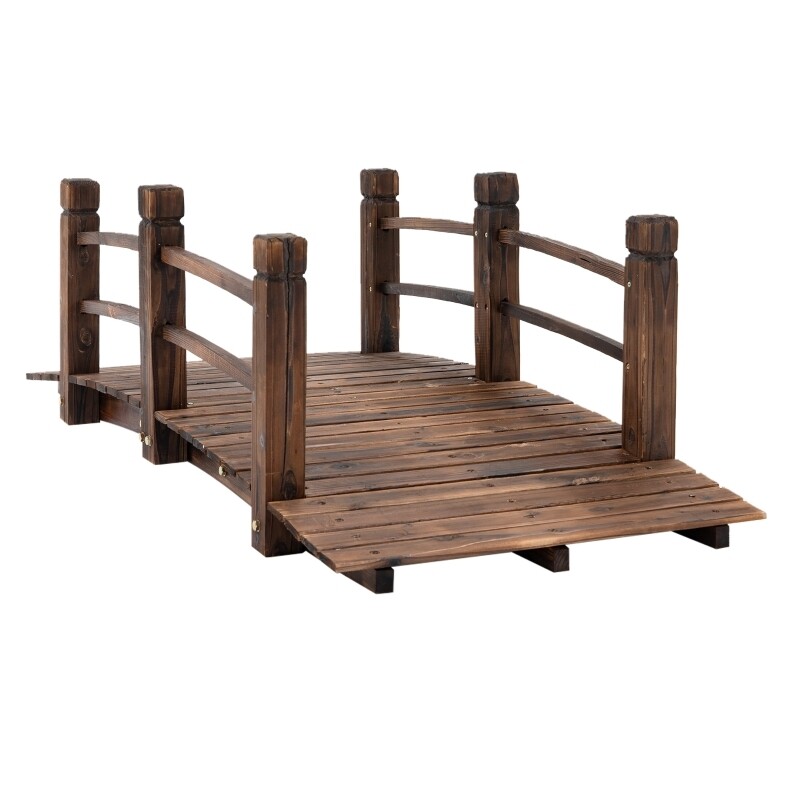 Gartenbrücke Holzbrücke Holzsteg Teichbrücke Zierbrücke mit Geländer dunkelbraun
