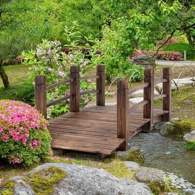 Gartenbrücke Holzbrücke Holzsteg Teichbrücke Zierbrücke mit Geländer dunkelbraun